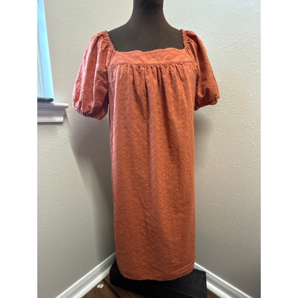 Loft 100% Cotton Women's Burnt Orange Autumn Babydoll Dress Cap Sleeve Size S